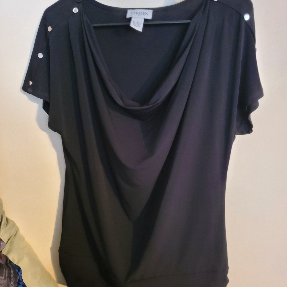 Carmen Marc Valvlo Black Shirt with Silver Rivets, Size Large